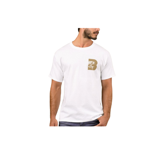 short sleeve white t-shirt sand Biggins logo